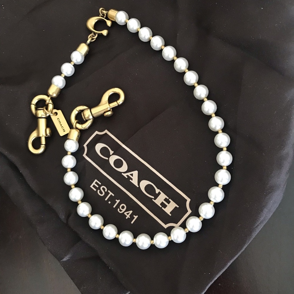 Coach Short Pearl Strap Bag Charm, Pearl / Brass - Picture 14 of 15